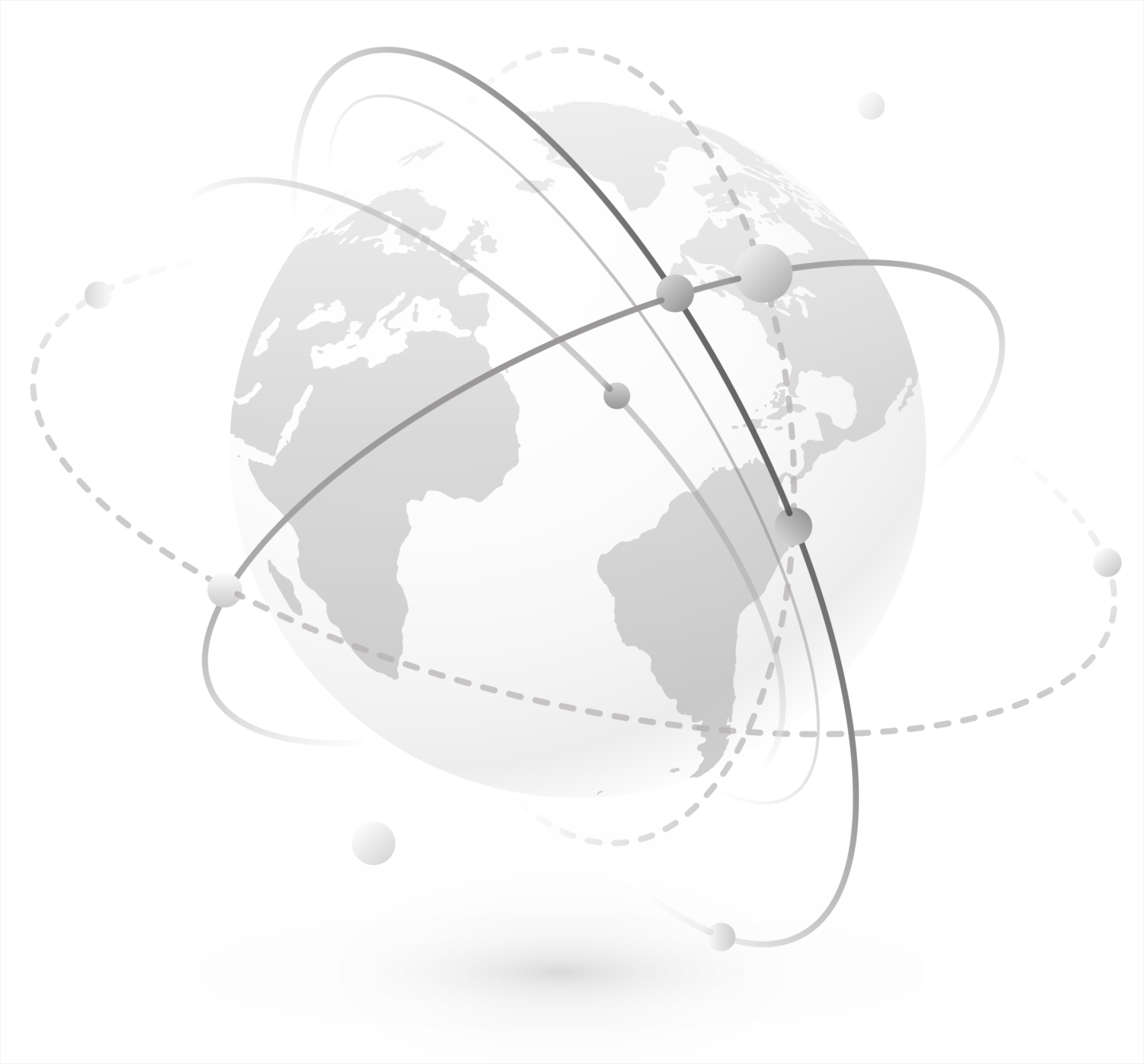 Global Network World Concept Vector Background. Technology Globe With Continents Map And Connection Lines, Dots And Point. Digital Data Planet Design In Simple Flat Style, Monochrome Color